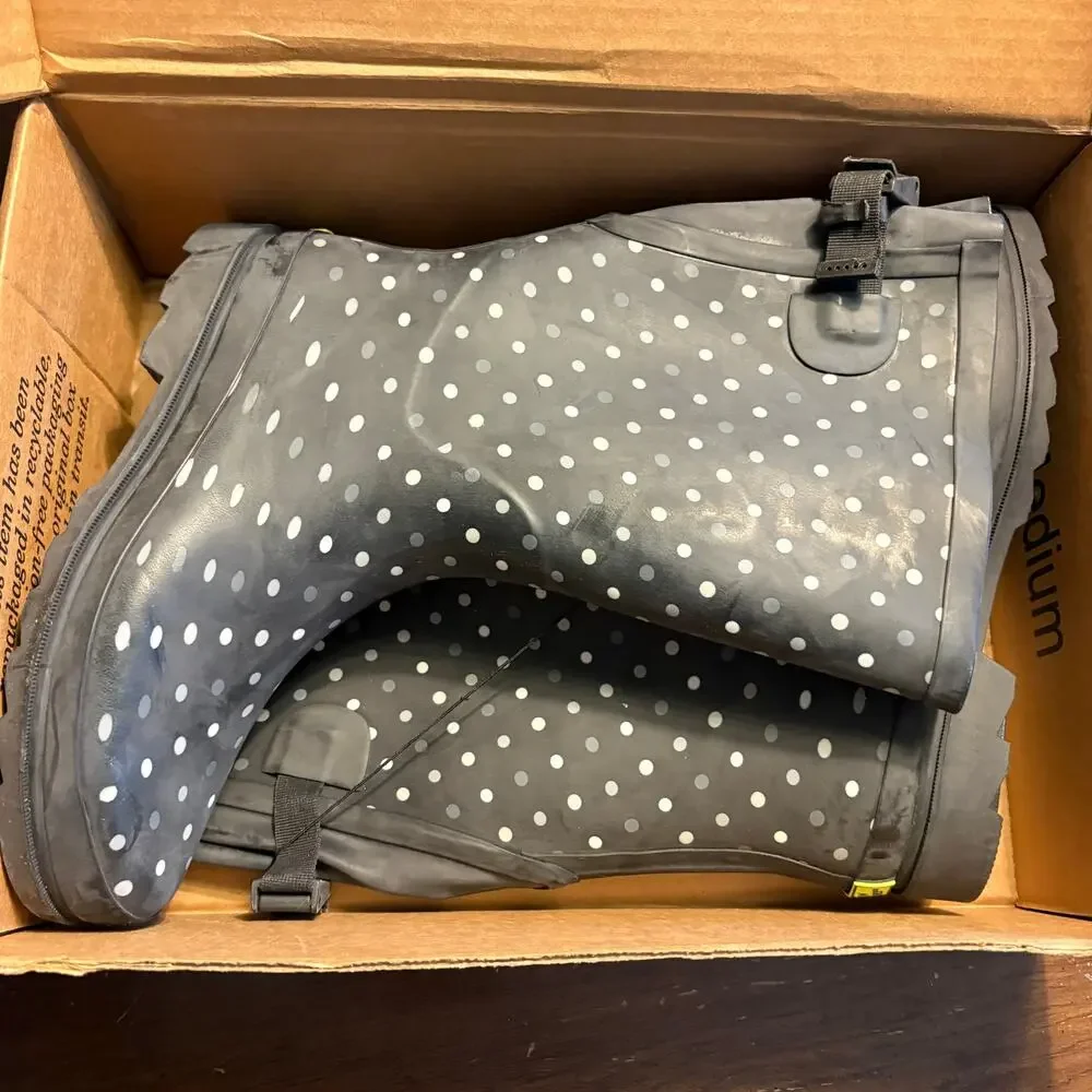Western Chief Rain Boots 10 NWT NEW Simple Dot Black Waterproof Mid Calf